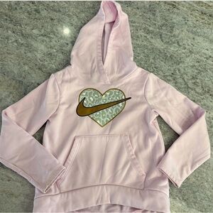Nike Girls Light Pink Hoodie with Gold Swoosh Heart